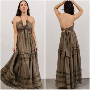 Augusta Halter Neck Maxi Dress | Olive NWT